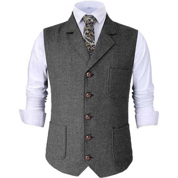 Mens Retro Suit Vest Grey